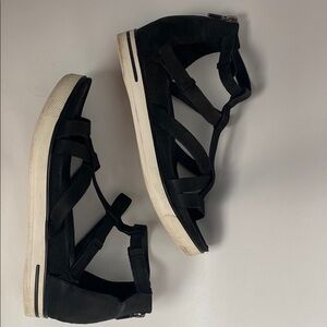 Eileen Fisher Black Strappy Sandals with Ankle Buckle